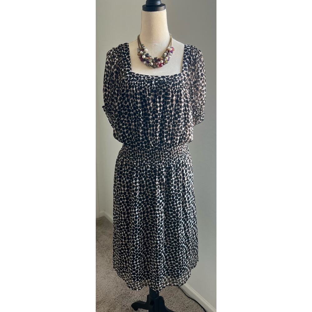 Merona Leopard Cheetah Dot Print Boho Sheer Lined Short Sleeve‎ Stretch Dress 3
